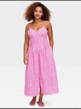 Roller Rabbit x Target Floral Drop Waist Midi A-Line Dress Pink